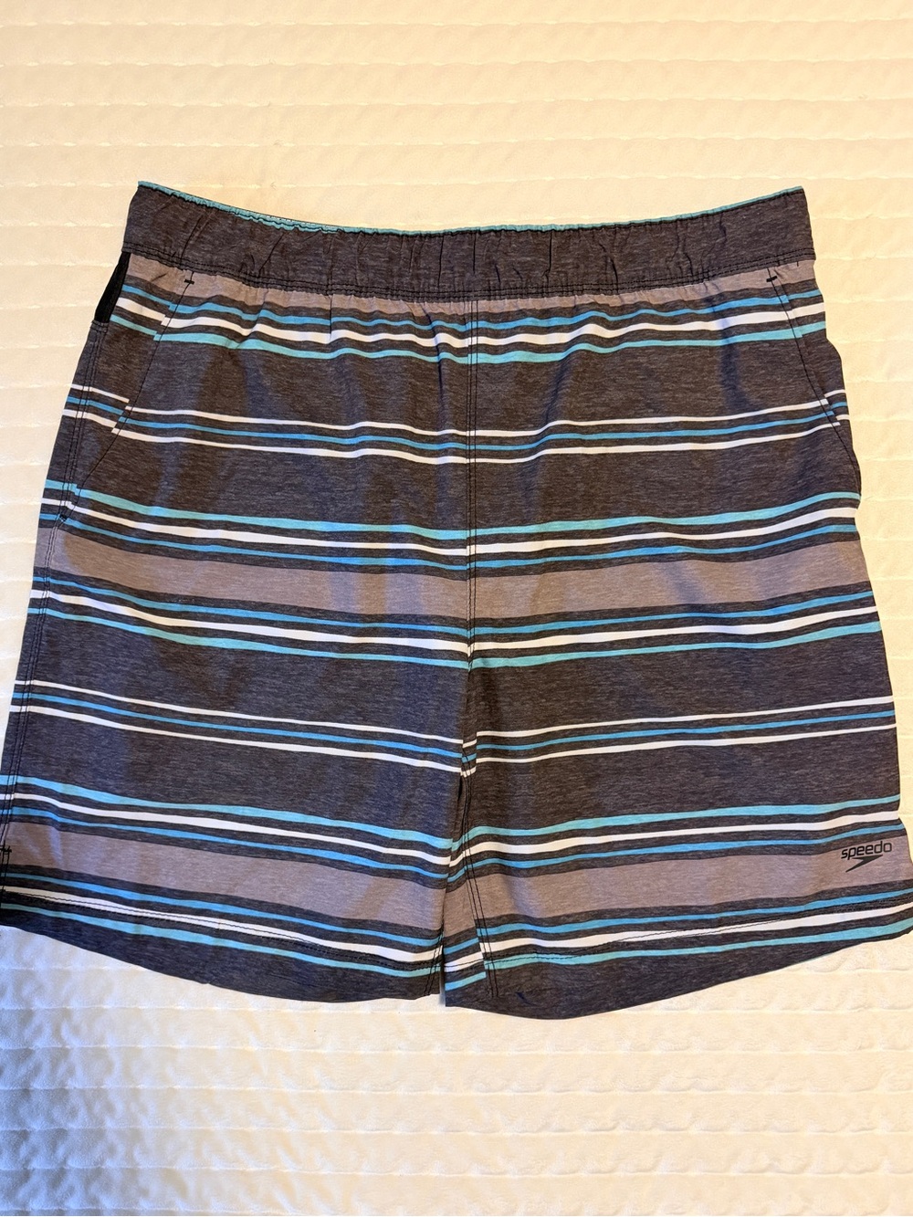 Speedo Men's Large Heathered Gray Striped Swim Trunks | Quick-Dry